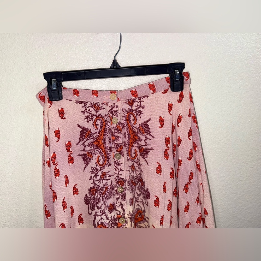Angie Boho Paisley Midi Skirt Pink Rayon Hanky Hem Festival Y2K Chic- Large - Picture 6 of 7